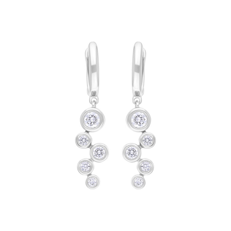 18ct White Gold 0.39ct 5 Stone Diamond Bubble Drop Hoop Earrings FEU-2946