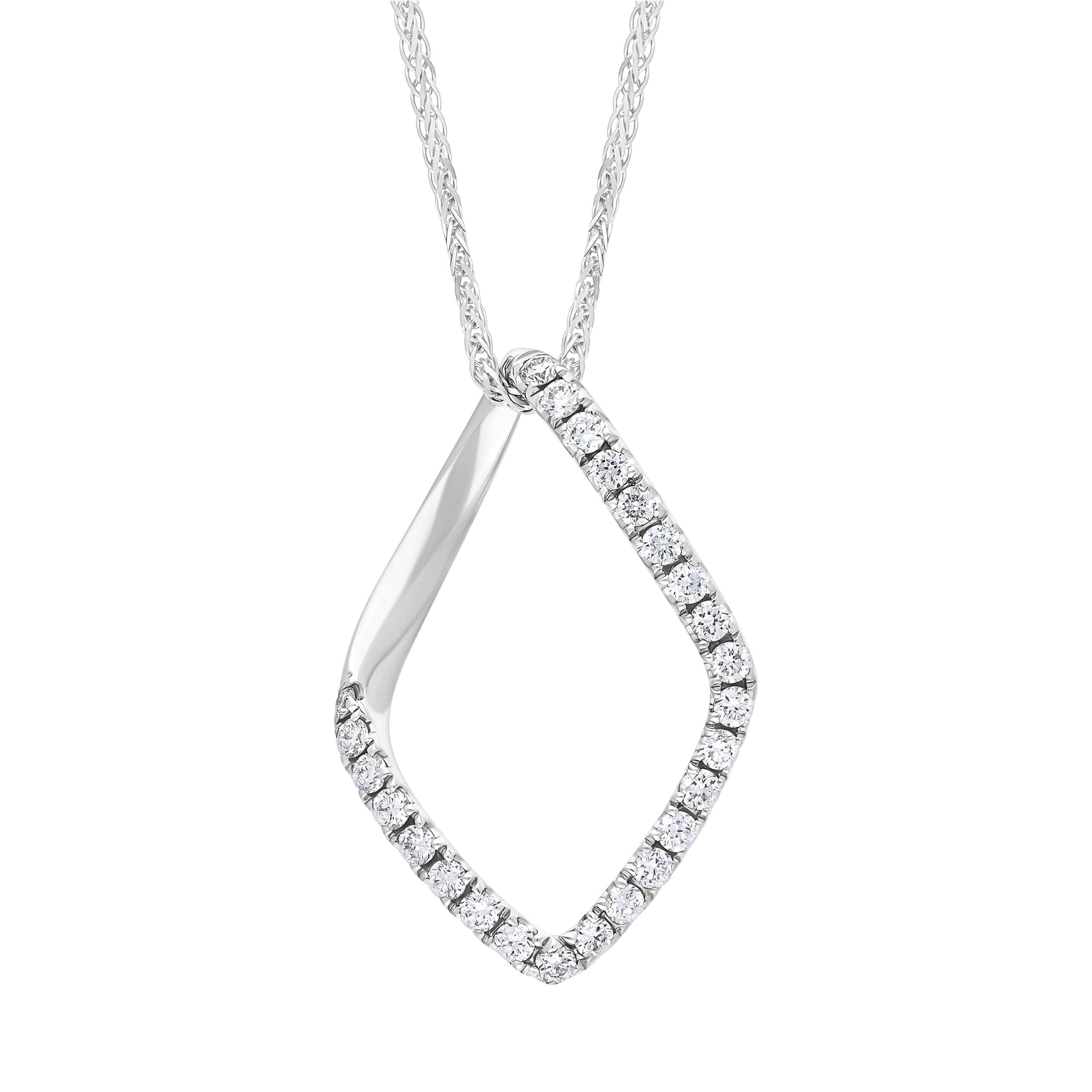 18ct White 0.28ct Diamond Lozenge Shape Grain Pendant & Chain FEU-2991
